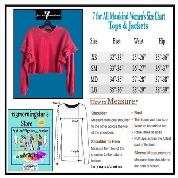 7 FOR ALL MANKIND NEW RED BERRY Ruffled Drop Shoulders Cropped Sweatshirt - Picture 11 of 11